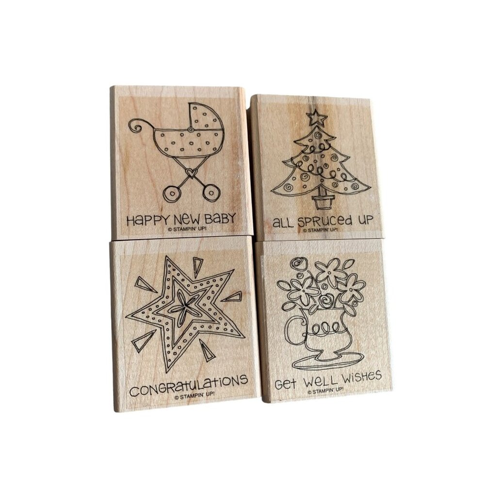 Stampin Up Rubber Stamp Set for Cards & Crafts - Happy New Baby All Spruced Up